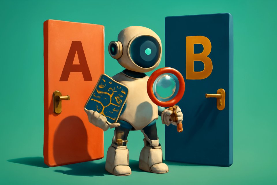 Robot with magnifying glass and doors