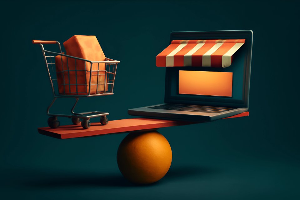 Иллюстрация: корзина для покупок на ноутбуке