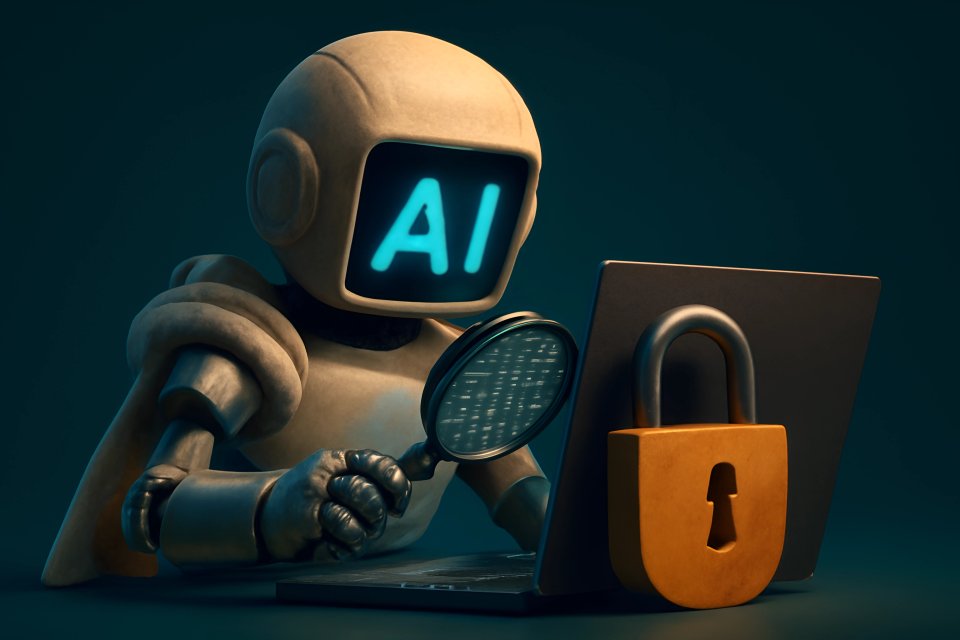 AI robot inspecting data security