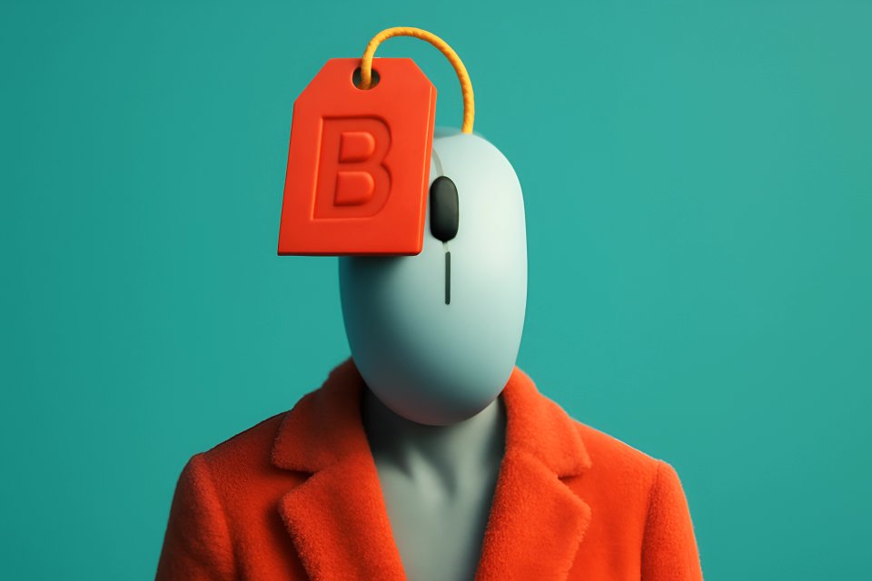 Mannequin met prijsetiket op het hoofd