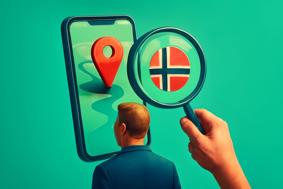 Illustration d'une carte de Norvège avec une épingle de localisation
